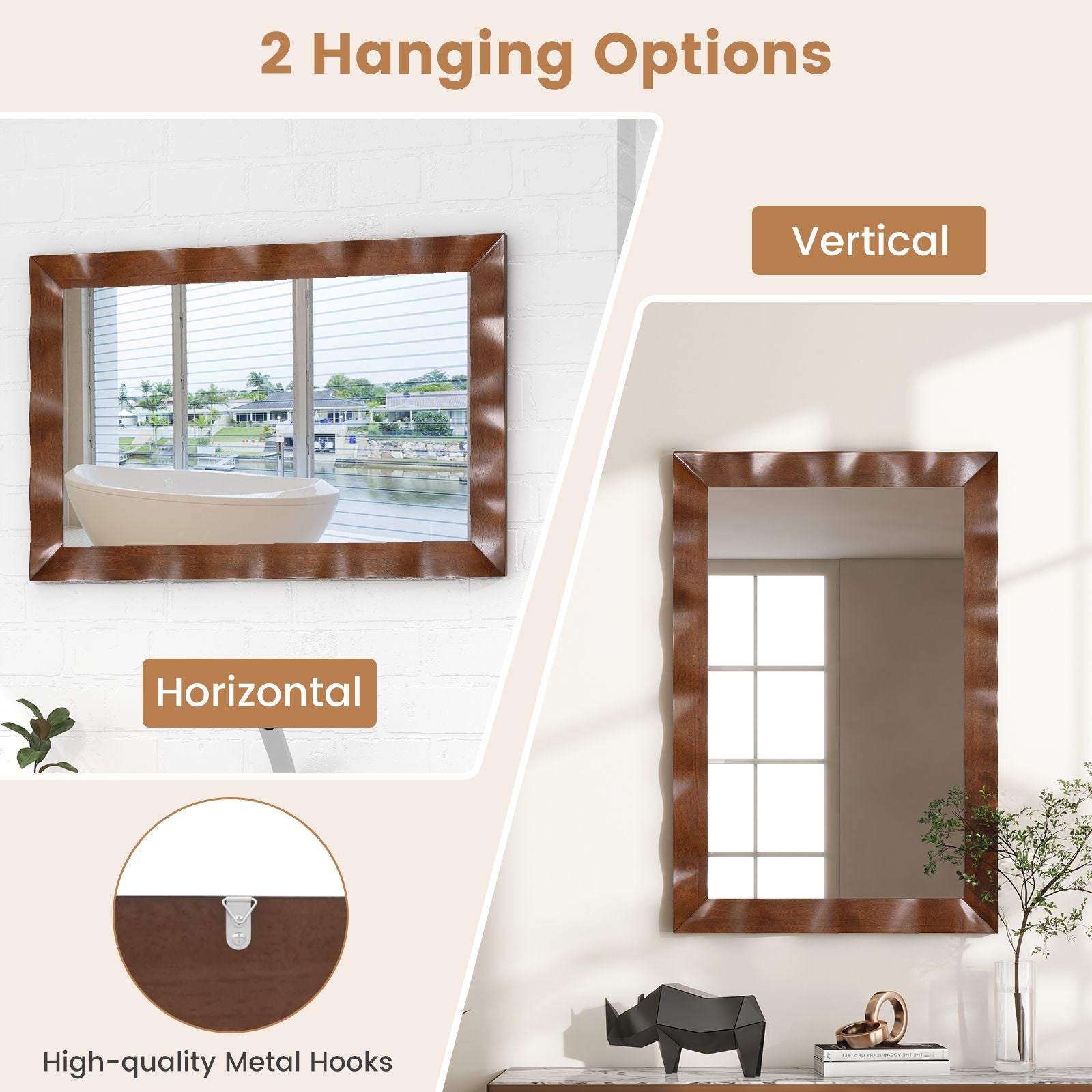 Farmhouse Wall Mirror Rubber Wood Rustic Style Wall Mirror