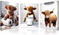 Highland Cow Bathroom Wall Art Set of 3 – Framed Canvas Pictures with Hooks, Funny Animal Artwork for Bathroom Decor, Wall Art for Bedroom or Toilet, 12X16 Inch Each