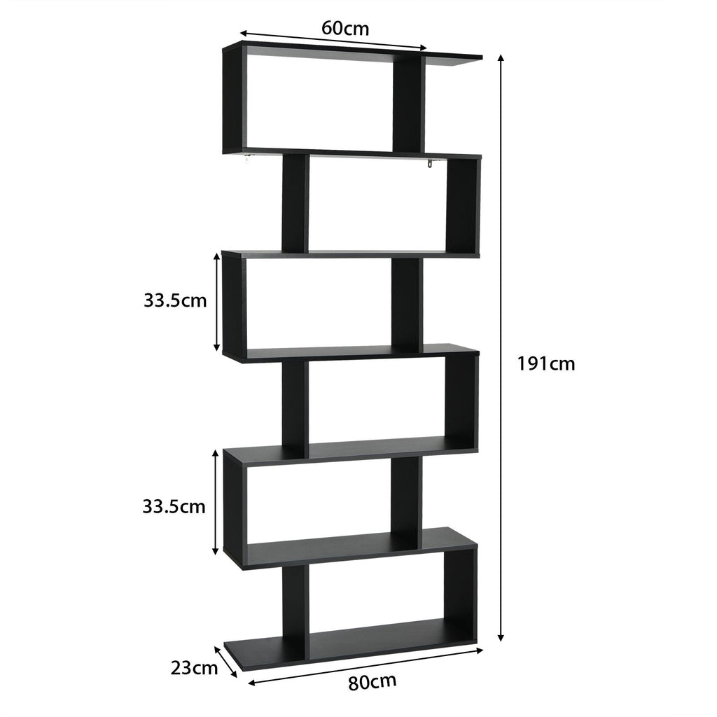6-Tier S-Shaped Wooden Industrial Bookshelf