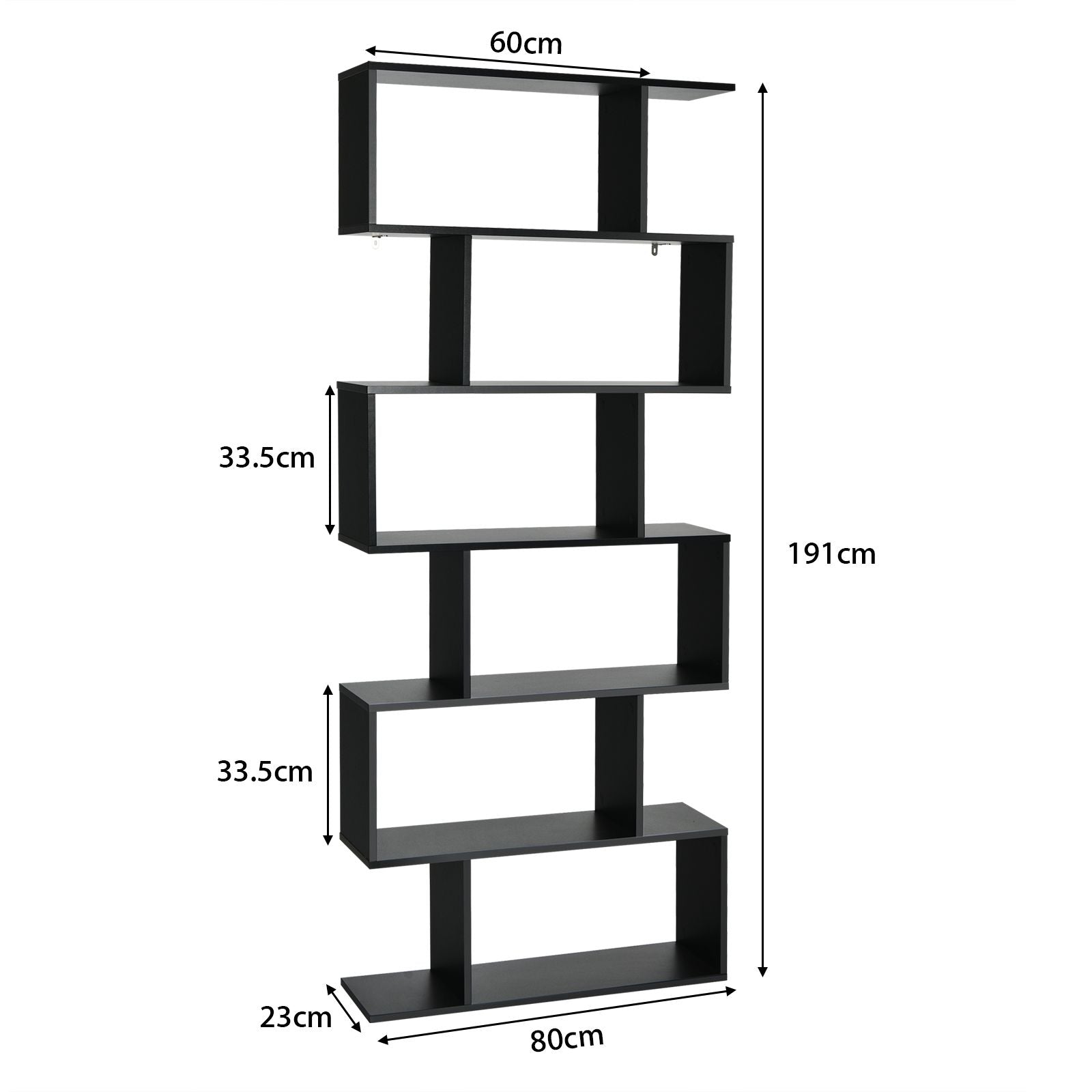 6-Tier S-Shaped Wooden Industrial Bookshelf