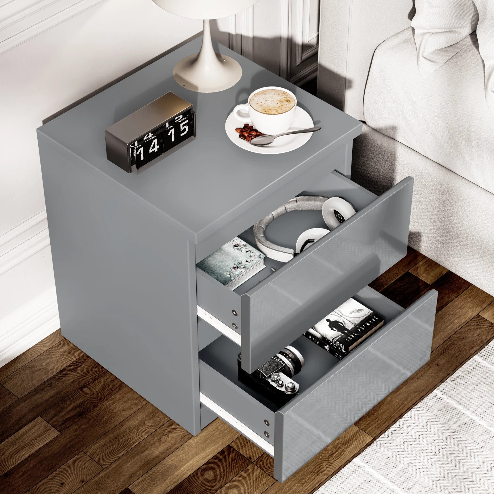 High Gloss Chest of Drawers Bedside Cabinet Tall Wide Storage Bedroom Furniture