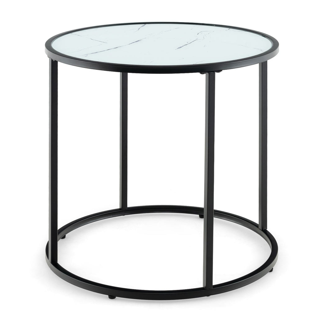 50CM round Side Table with Metal Frame and Faux Marble Glass Top