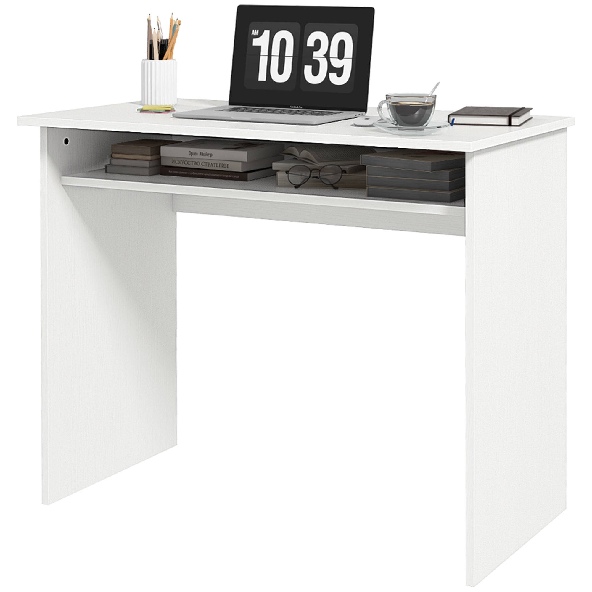 Writing Desk Laptop Table Workstation with Shelf Home Office Black Wood Grain