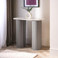 Wooden Console Hallway Table, White Marble Top Slim Console Table Grey Madison Ribbed Wood Frame Decorative Display Table for Living Room Entryway Small Spaces