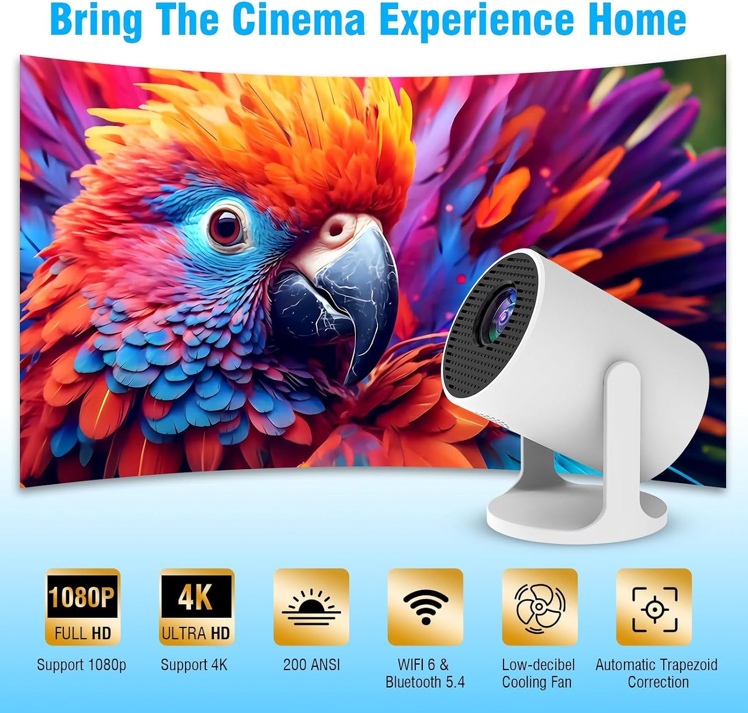 Ultimate 4K Mini Projector with 360° Rotation, Portable Smart Projector for Bedroom & Home Cinema, Wifi6, Bluetooth, Built-In Apps, Short Throw Projector & USB-C Power Bank Compatible