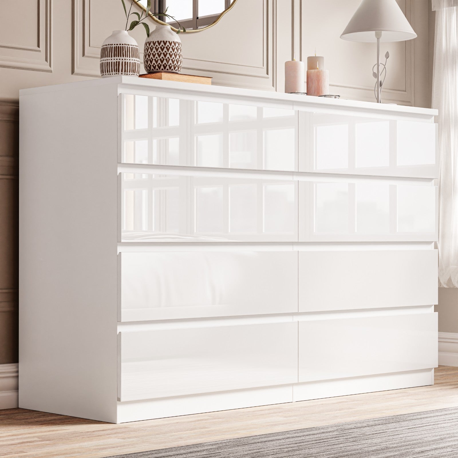 High Gloss Chest of Drawers Bedside Cabinet Tall Wide Storage Bedroom Furniture
