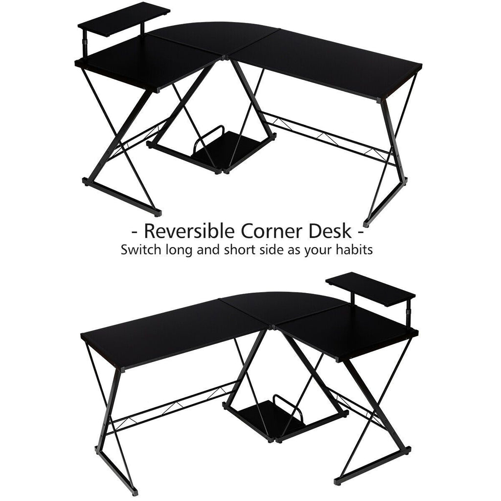 L-Shaped Corner Computer Desk with Monitor Stand and Host Tray