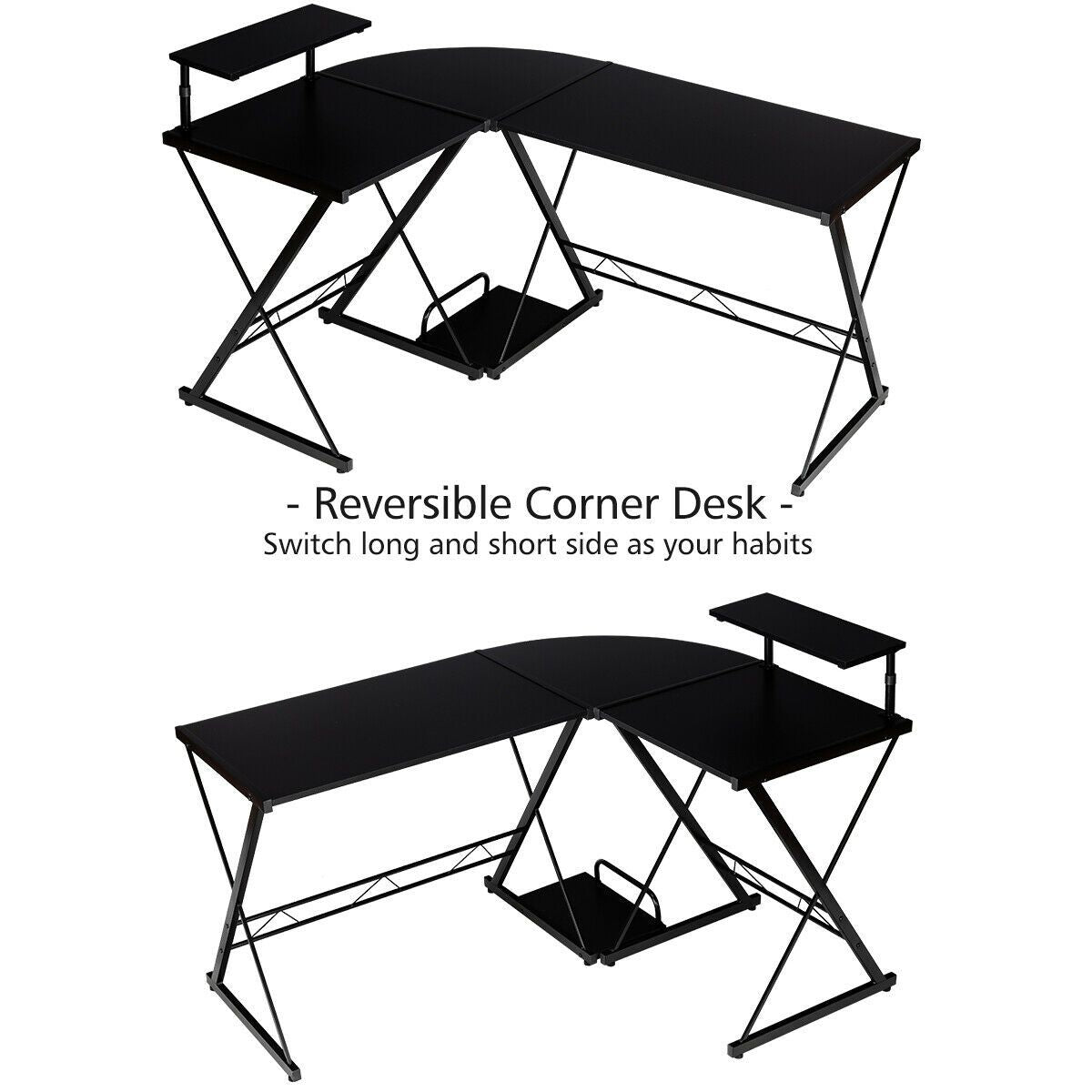 L-Shaped Corner Computer Desk with Monitor Stand and Host Tray