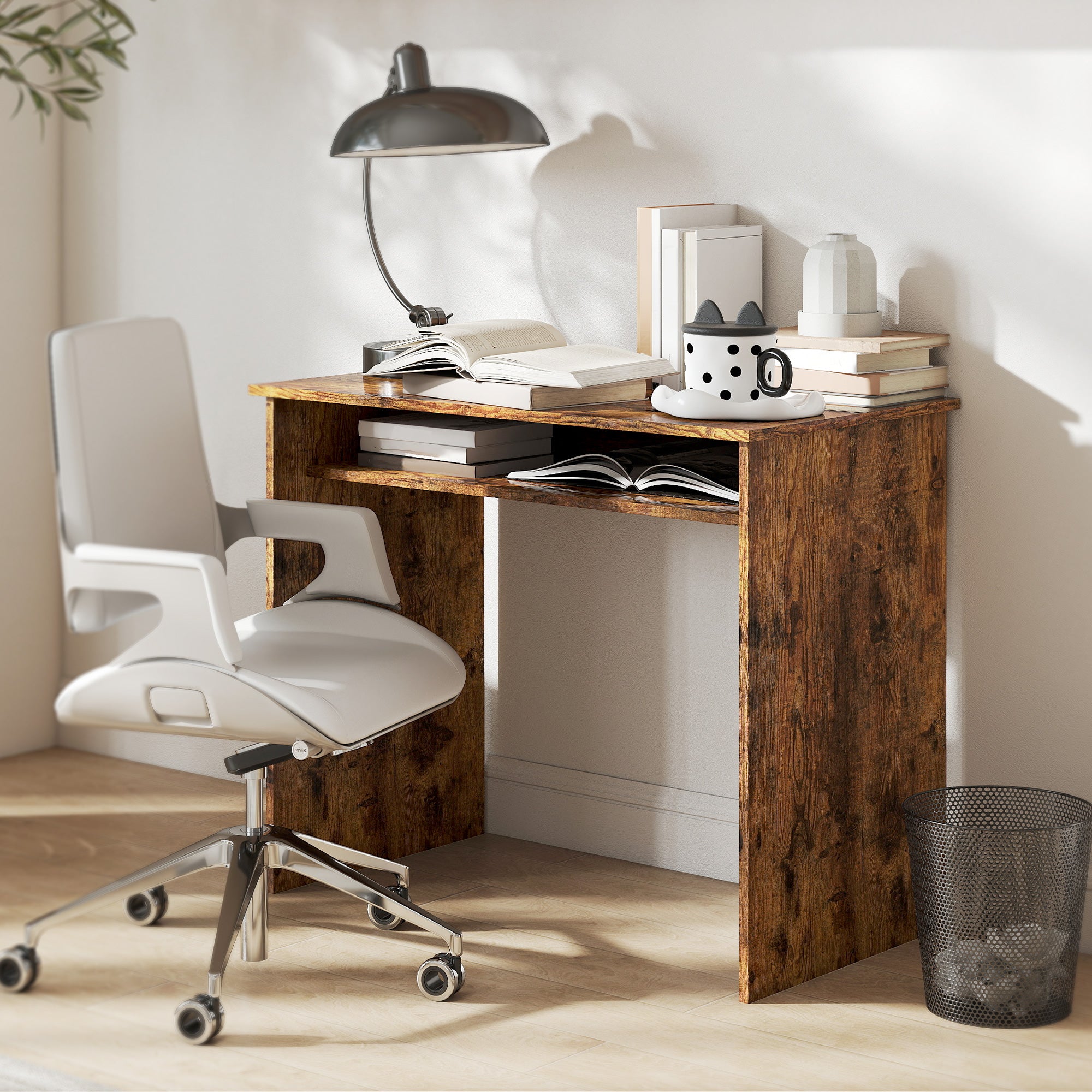 Writing Desk Laptop Table Workstation with Shelf Home Office Black Wood Grain