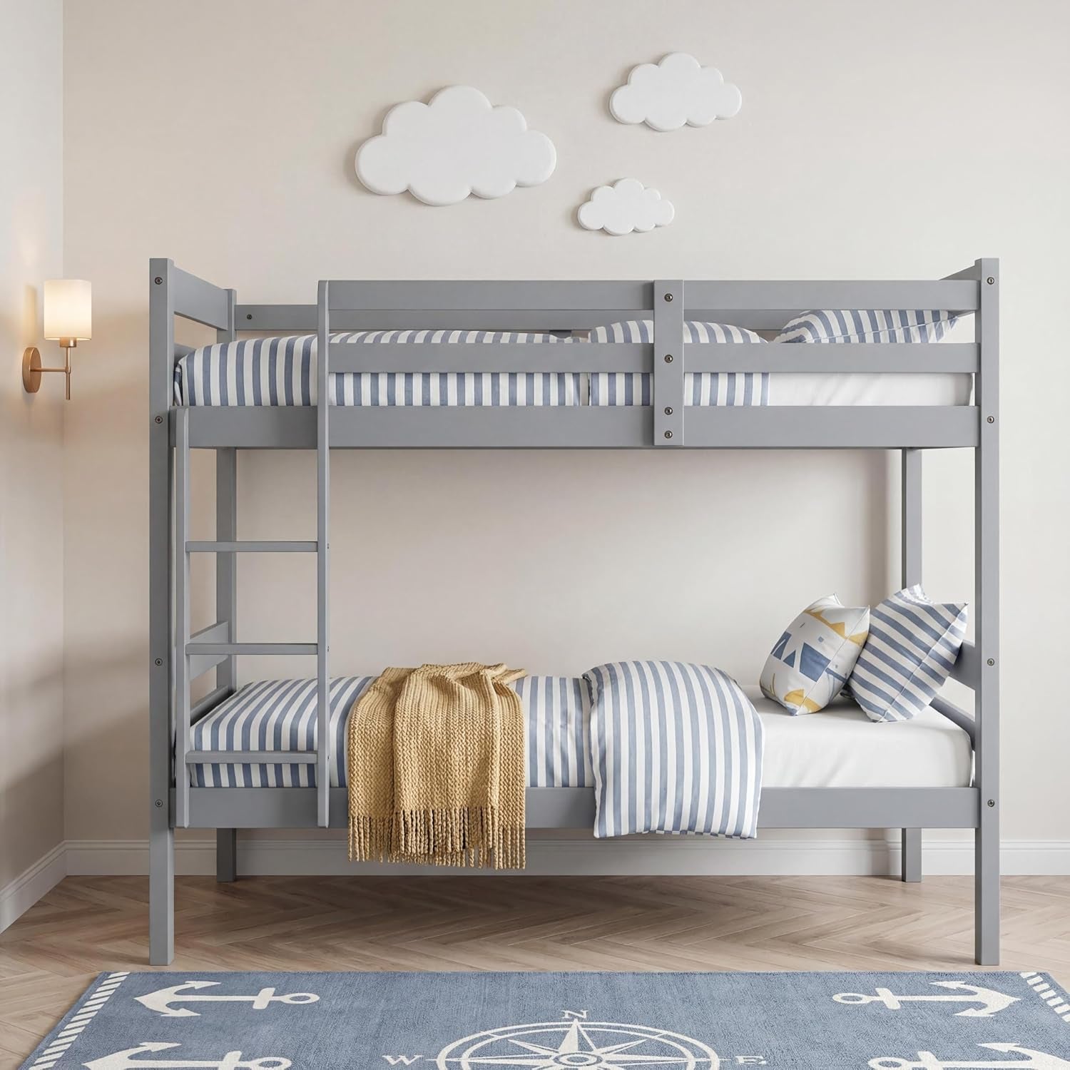 Bunk Bed 3FT Wooden Bunky Sleeper Bed Single Double Bed for Kids, Children (Grey, 3Ft Bunk Bed)
