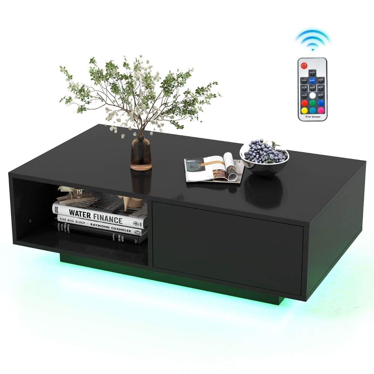LED Coffee Table with 20 RGB Light Colors and Storage Shelf