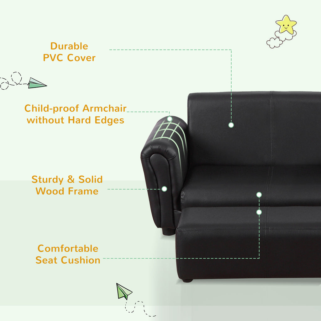 Kids Sofa Set, 2 Seater Children Armchair Furniture with Footrest