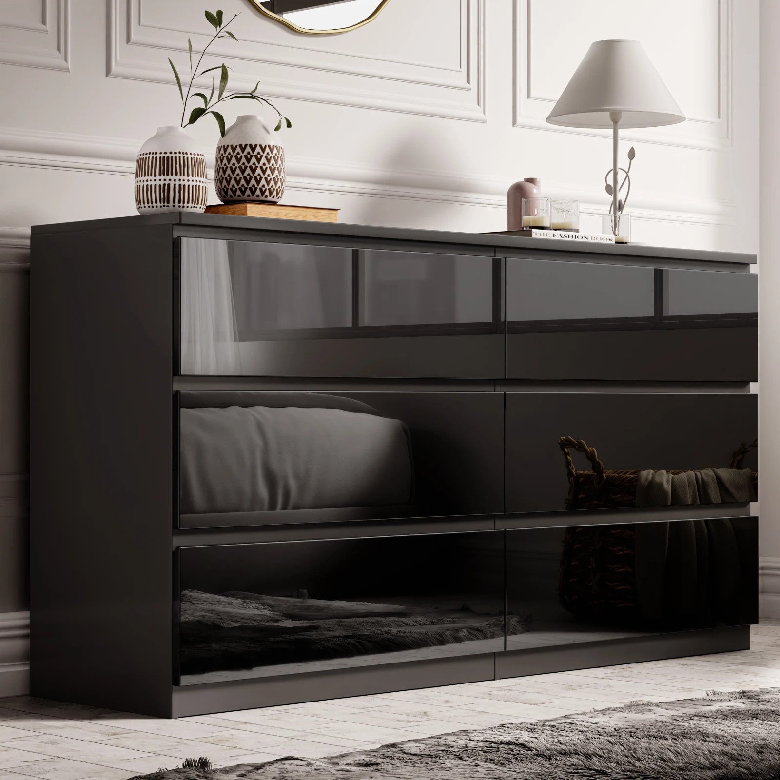 High Gloss Chest of Drawers Bedside Cabinet Tall Wide Storage Bedroom Furniture