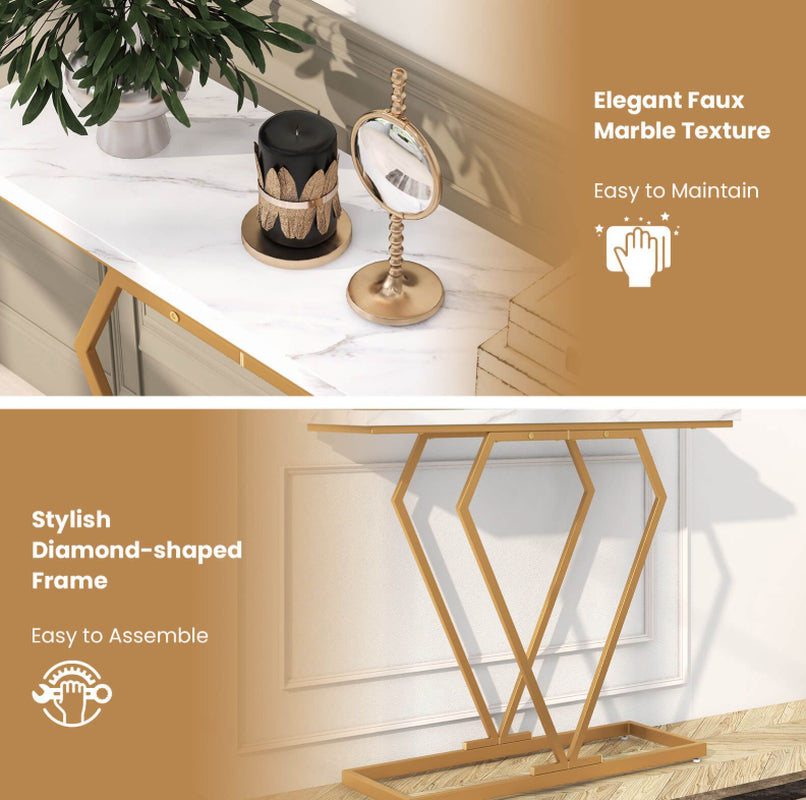 Gold Console Table with Diamond Shape Geometric Frame
