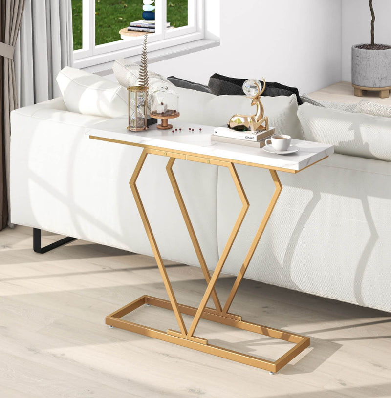 Gold Console Table with Diamond Shape Geometric Frame