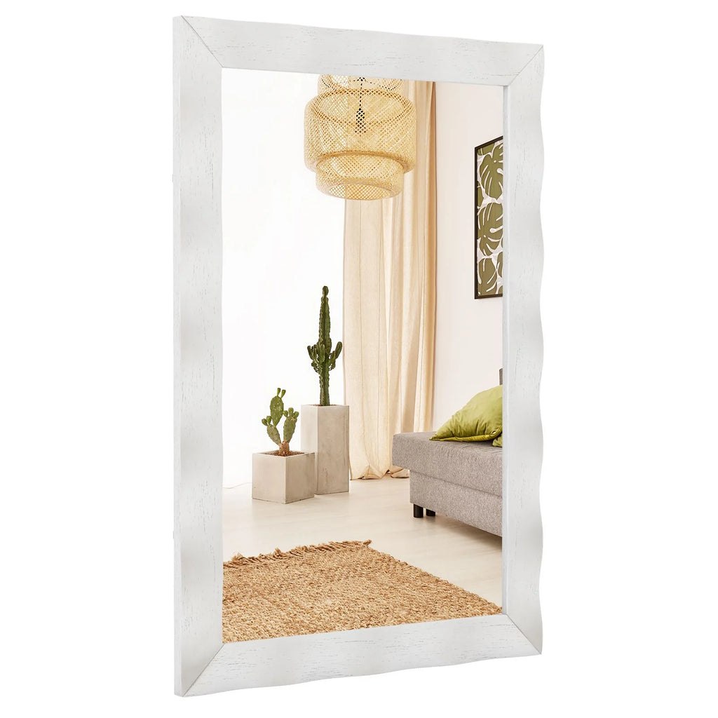 Farmhouse Wall Mirror Rubber Wood Rustic Style Wall Mirror
