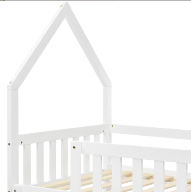 Bunk Bed, Twin Sleeper Bed with Ladder, Solid Wood Frame 3FT Single Bed, Gaming Bed, Castle-Shaped Bed 90 X 190 Cm Children'S Bed Room Furniture, Wooden Bed Frame for Kids Children White