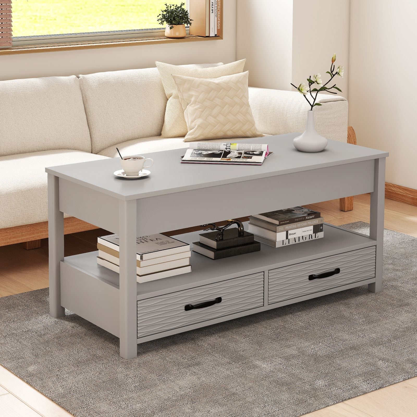 Lift Top Coffee Table Farmhouse Accent Table with Storage
