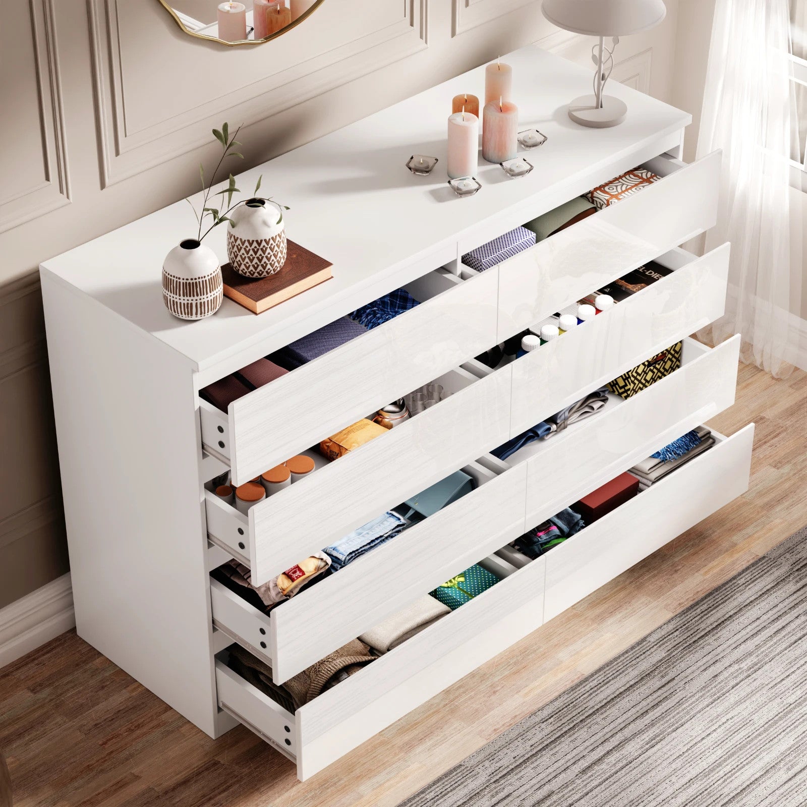 High Gloss Chest of Drawers Bedside Cabinet Tall Wide Storage Bedroom Furniture