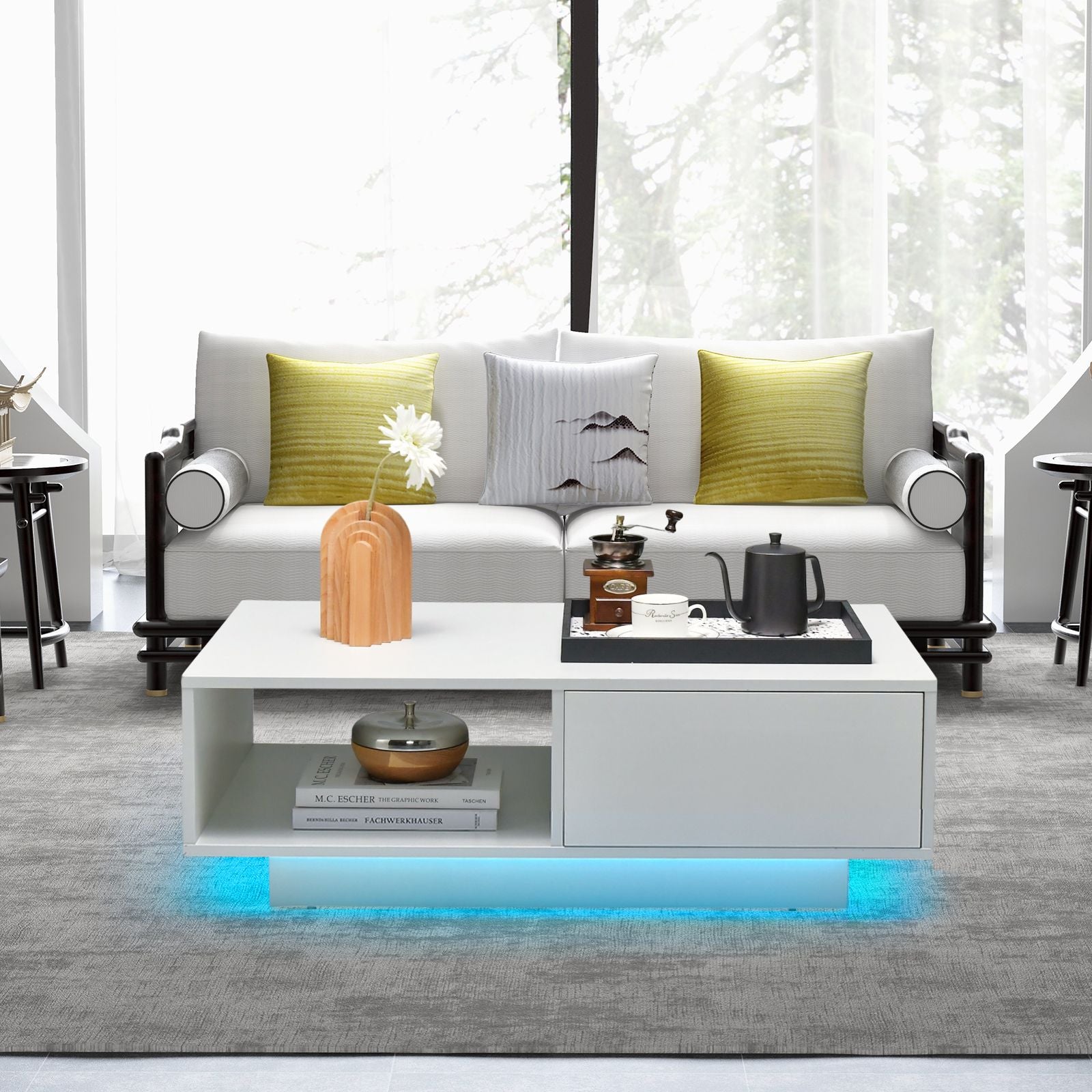 LED Coffee Table with 20 RGB Light Colors and Storage Shelf