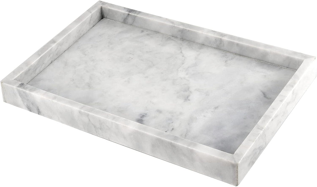 Rectangle Marble Bathroom Tray, 30 X 20 X 3Cm Marble Vanity Tray Marble Storage Plate Tray for Dressers