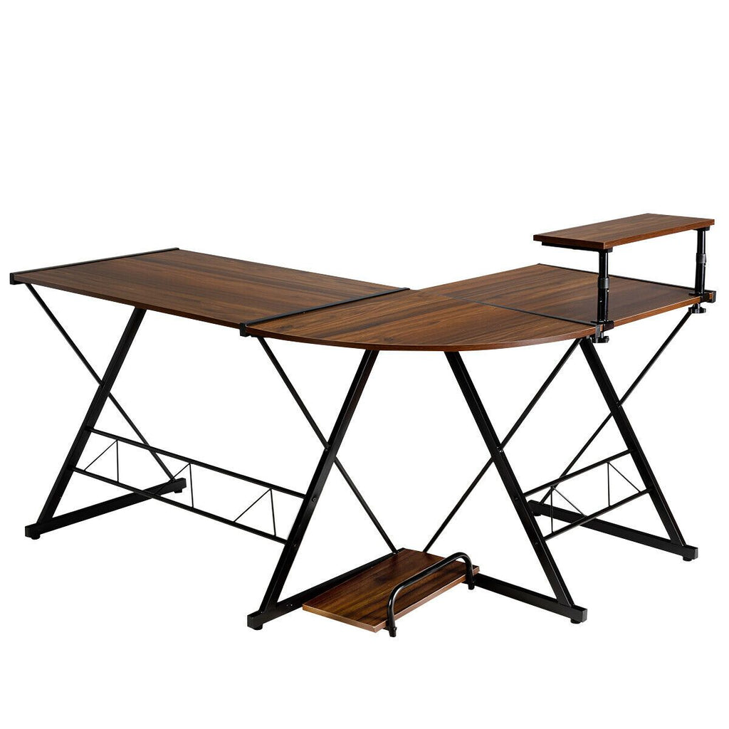 L-Shaped Corner Computer Desk with Monitor Stand and Host Tray