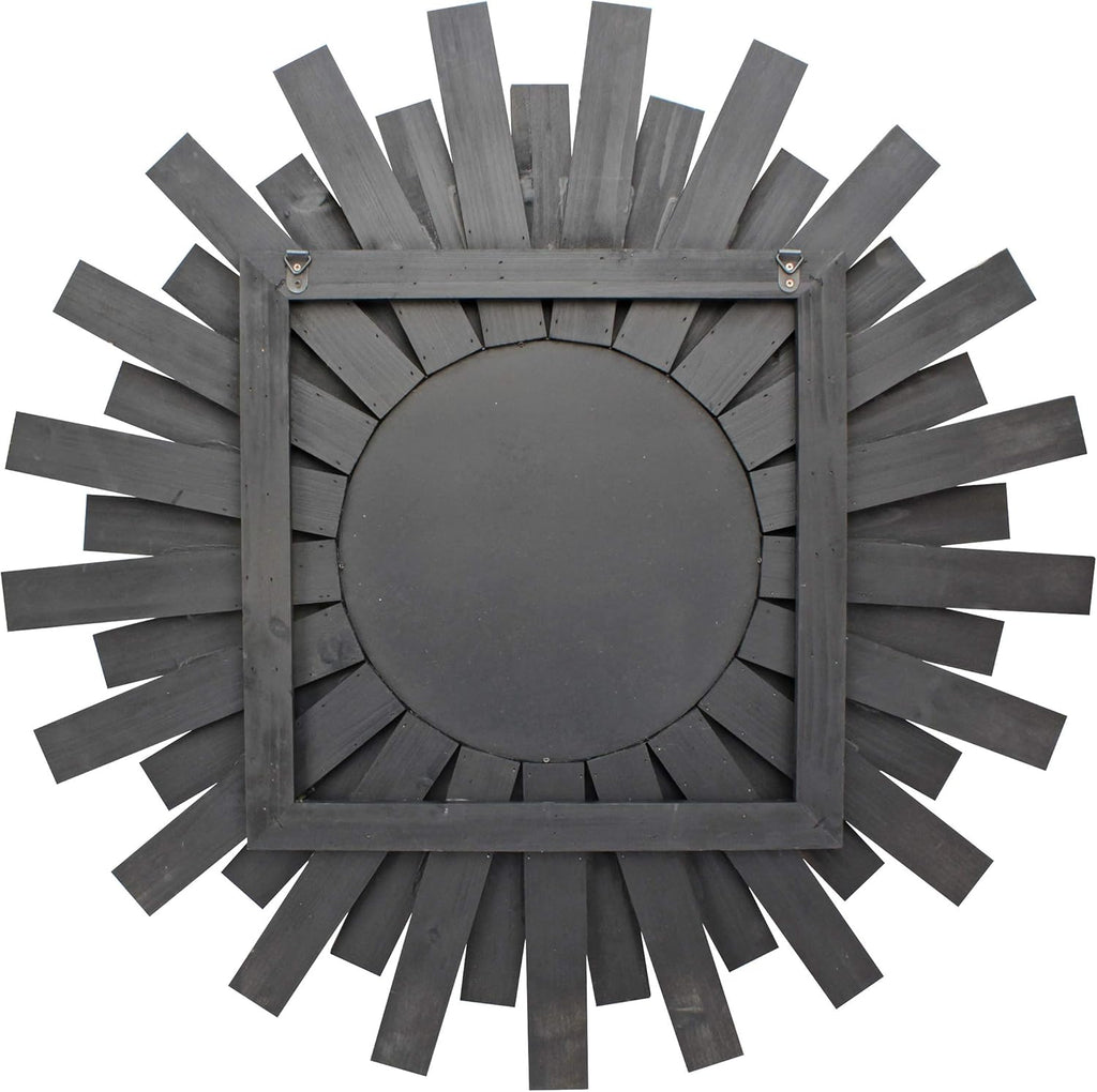 Large round 31.3" Wooden Sunburst Hanging Wall Mirror with Attached Hanging Bracket