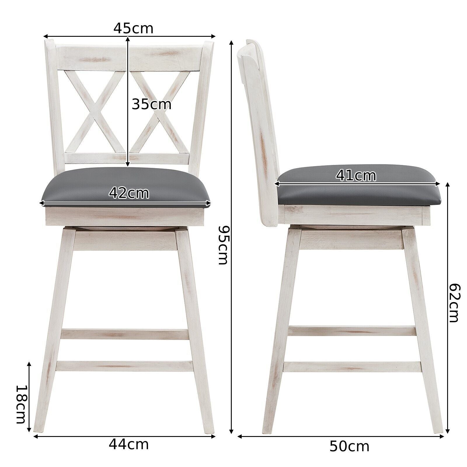 Set of 2 Counter Height Bar Stool with Ergonomic Backrest