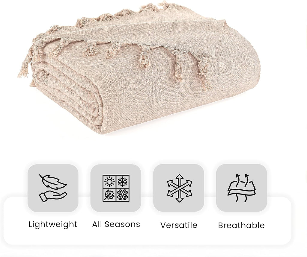 Sofa Throws Large 3 Seater, Extra Large Throws for Settees | 180 X 300 Cm Beige, Sofa Cover 3 Seater, Throws for Sofas Large Blanket with a Herringbone Pattern and Tasselled Edges