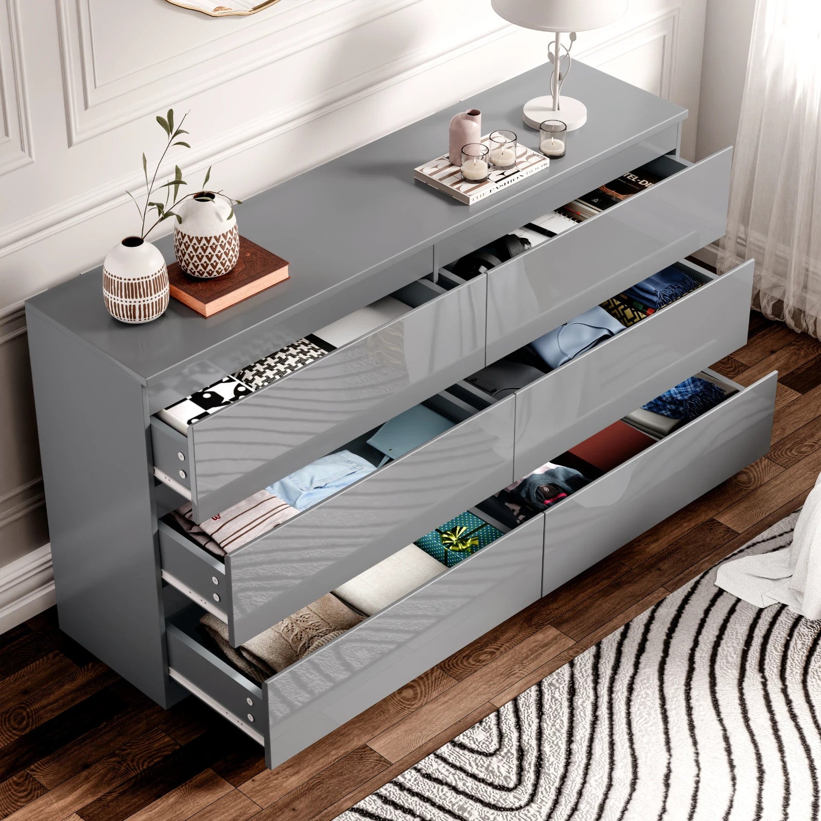 High Gloss Chest of Drawers Bedside Cabinet Tall Wide Storage Bedroom Furniture