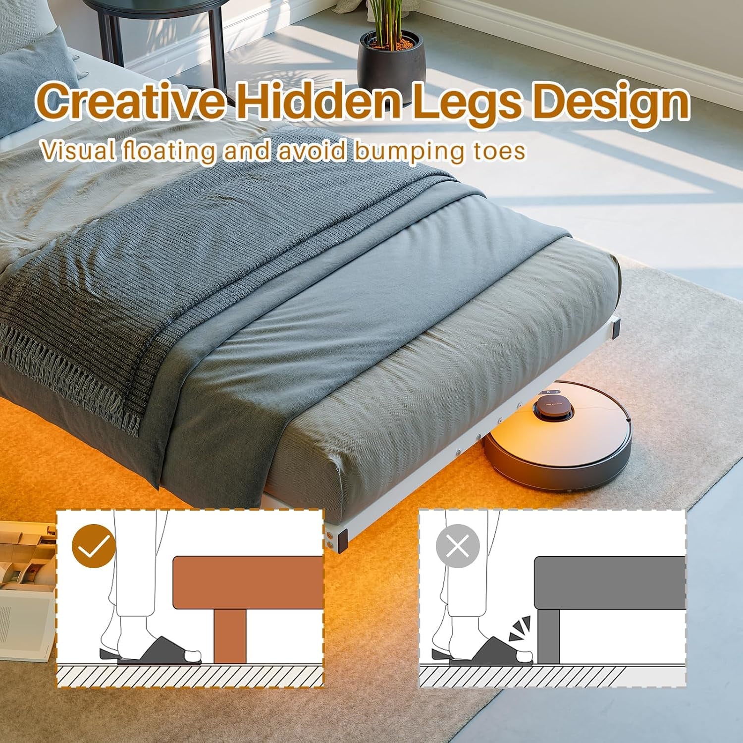 Floating Single Bed Frame with LED Light,90X200 Bed,White | 3Ft Single Bed Frame with Charging Station with Charging Station,Upholstered Bed Frames Single Size Bed with Storage