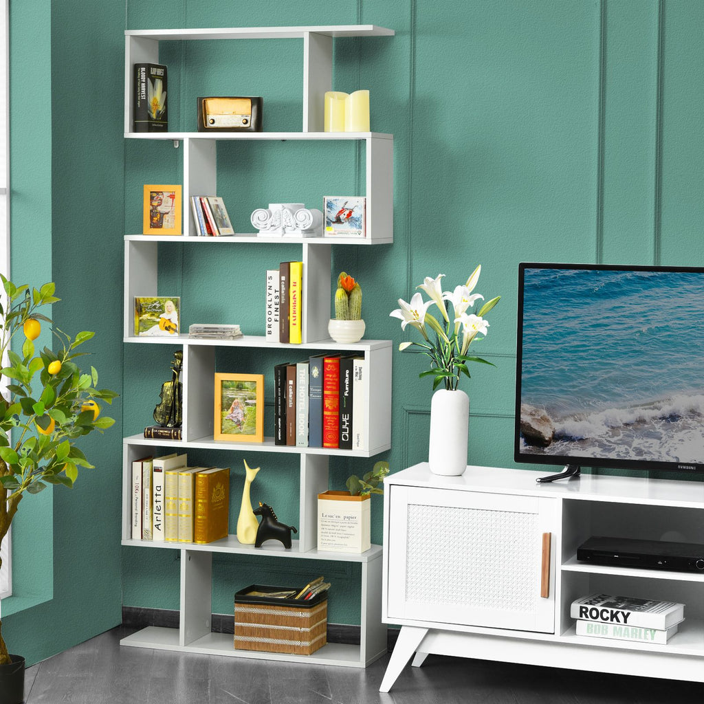 6-Tier S-Shaped Wooden Industrial Bookshelf