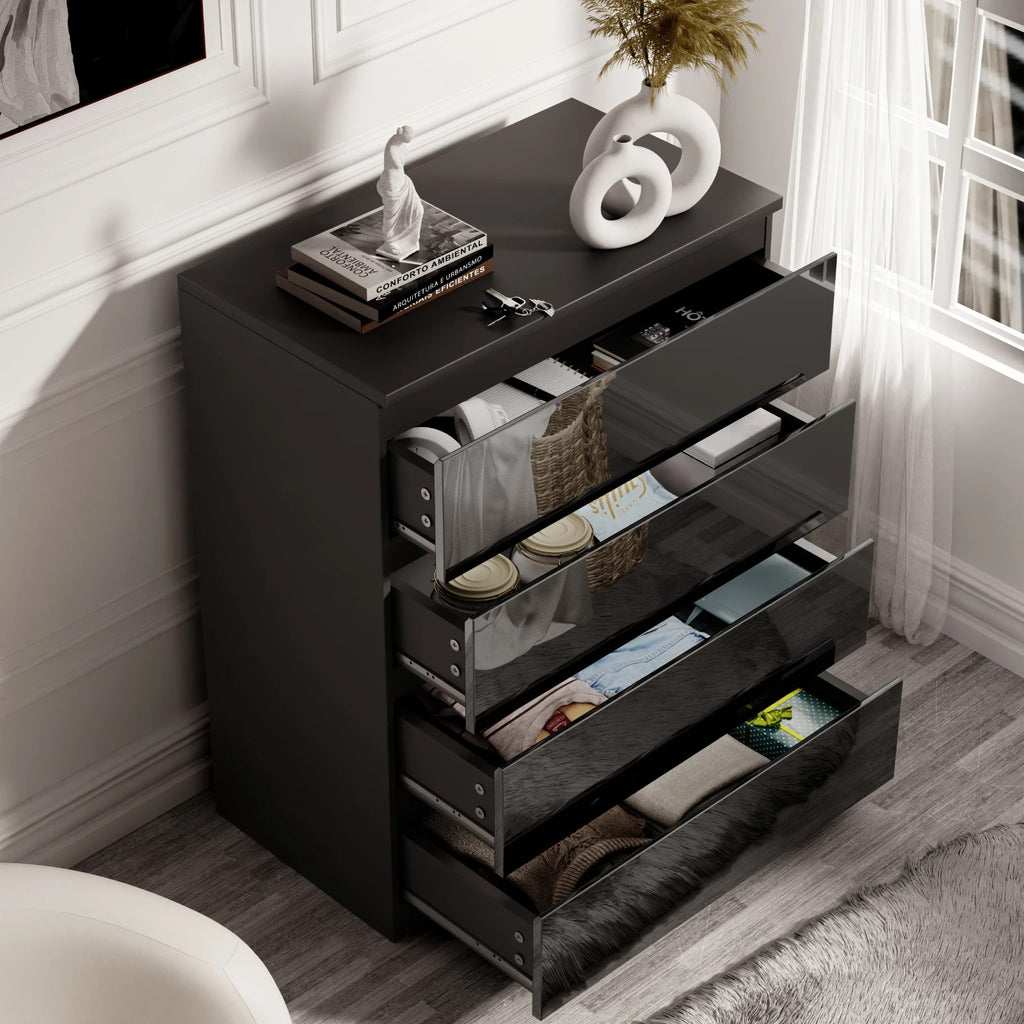 High Gloss Chest of Drawers Bedside Cabinet Tall Wide Storage Bedroom Furniture