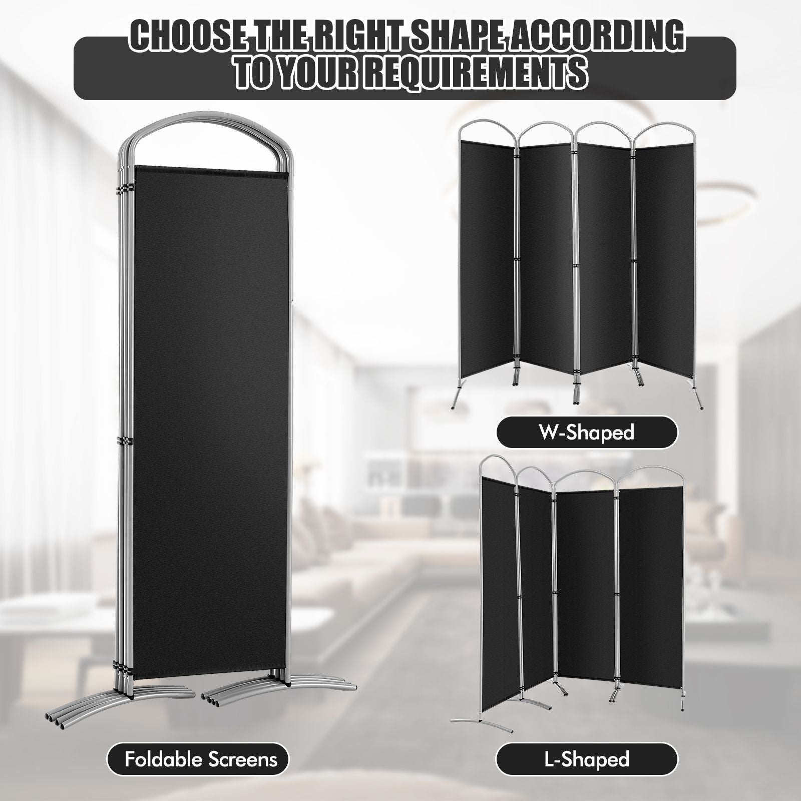 4 Panel Freestanding Folding Room Divider for Living Room Office