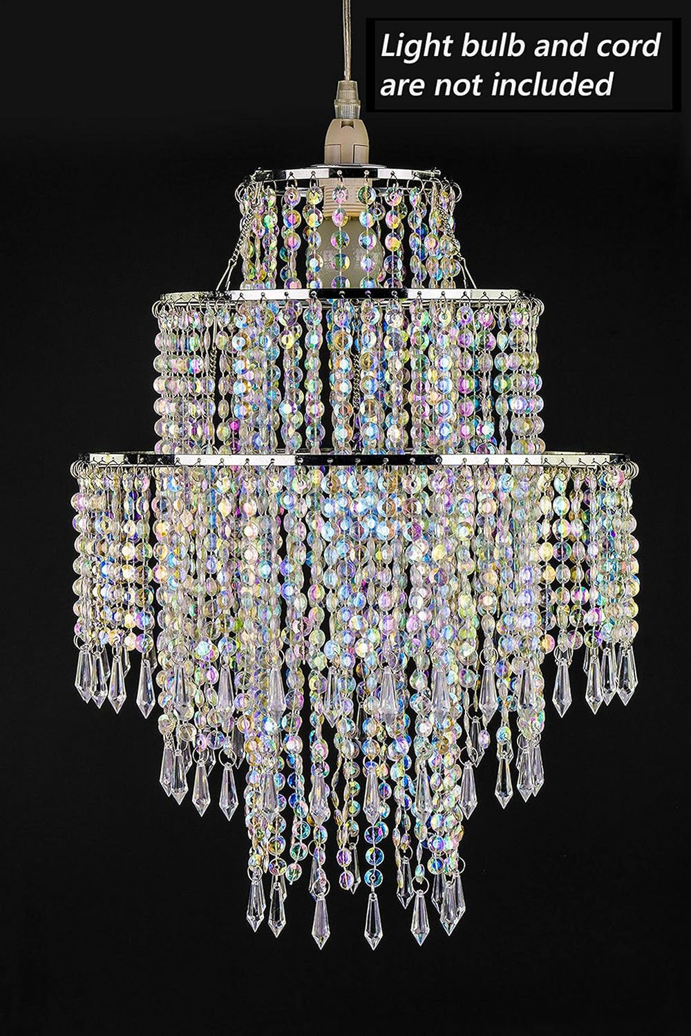 Chandelier Light Shade for Ceiling Pendant Light, Easy Fit Crystal Lamp Shade Lampshade for Bedroom, Living Room, Hallway, Wedding or Party Decoration, Diameter 32 Cm, 3 Tiers