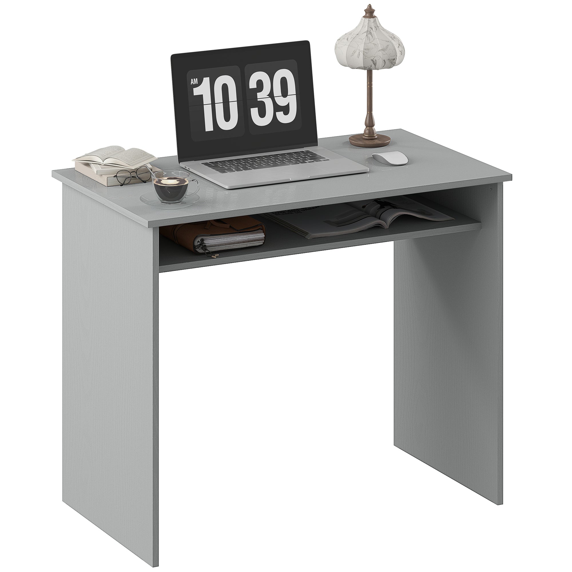 Writing Desk Laptop Table Workstation with Shelf Home Office Black Wood Grain
