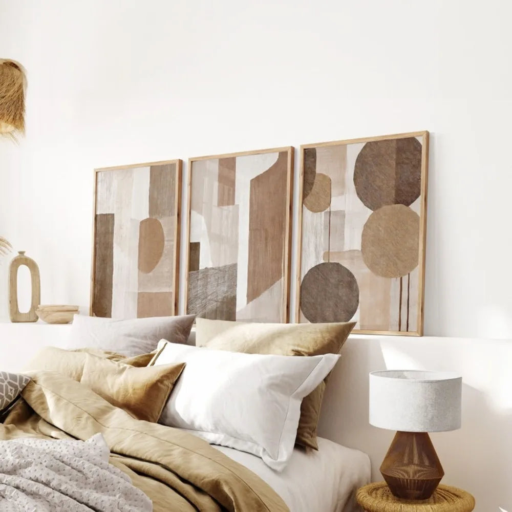 3Pcs Frameless Neutral Abstract Wall Art Prints, Brown and Beige Wall Art, Abstract Wall Art, Bohemian Modern Wall Decoration