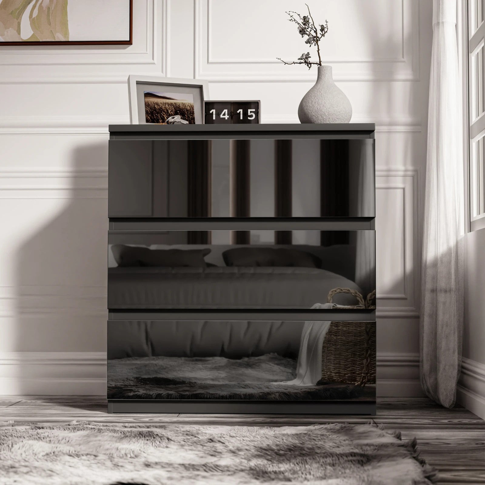 High Gloss Chest of Drawers Bedside Cabinet Tall Wide Storage Bedroom Furniture