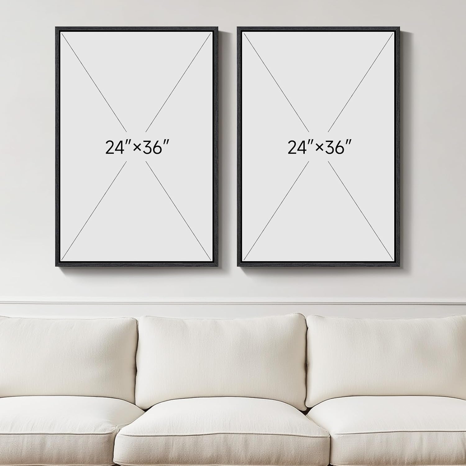 Large Framed Neutral Abstract Wall Art for Living Room, Set of 2 Black and Beige Modern Canvas Prints Paintings Artwork for Walls, Minimalist Block Lines Pictures for Hallway Office Wall Decor 24X36