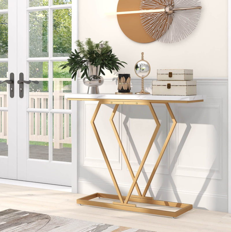 Gold Console Table with Diamond Shape Geometric Frame