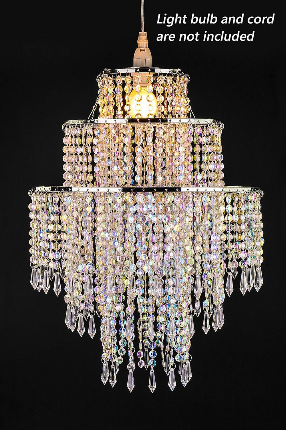 Chandelier Light Shade for Ceiling Pendant Light, Easy Fit Crystal Lamp Shade Lampshade for Bedroom, Living Room, Hallway, Wedding or Party Decoration, Diameter 32 Cm, 3 Tiers