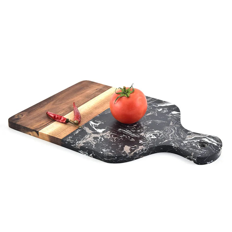 Acacia Wood Marble Kitchen Chopping Board with Handle Butcher Cutting Block Charcuterie Cheese Carving Serving Tray Baking Plate
