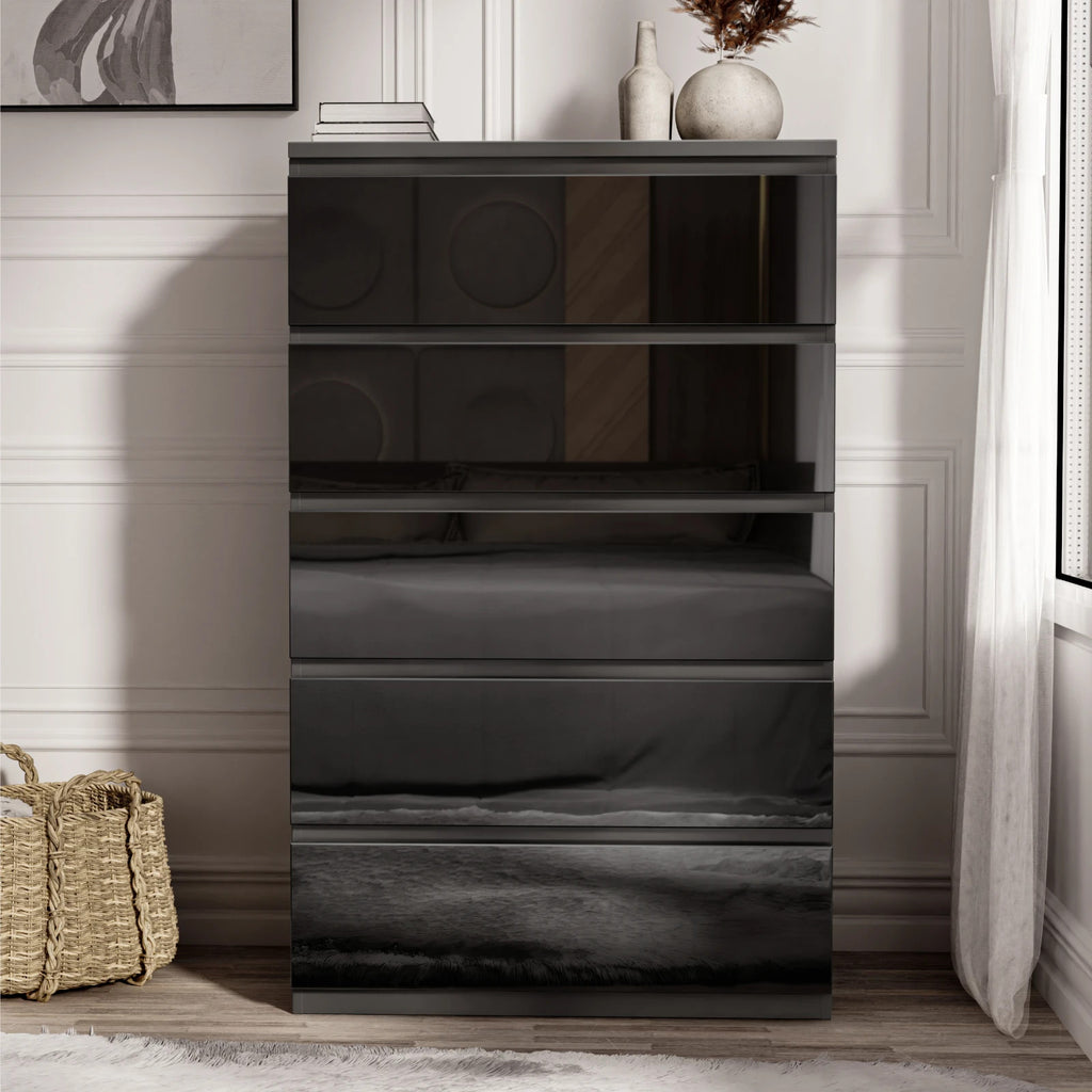 High Gloss Chest of Drawers Bedside Cabinet Tall Wide Storage Bedroom Furniture