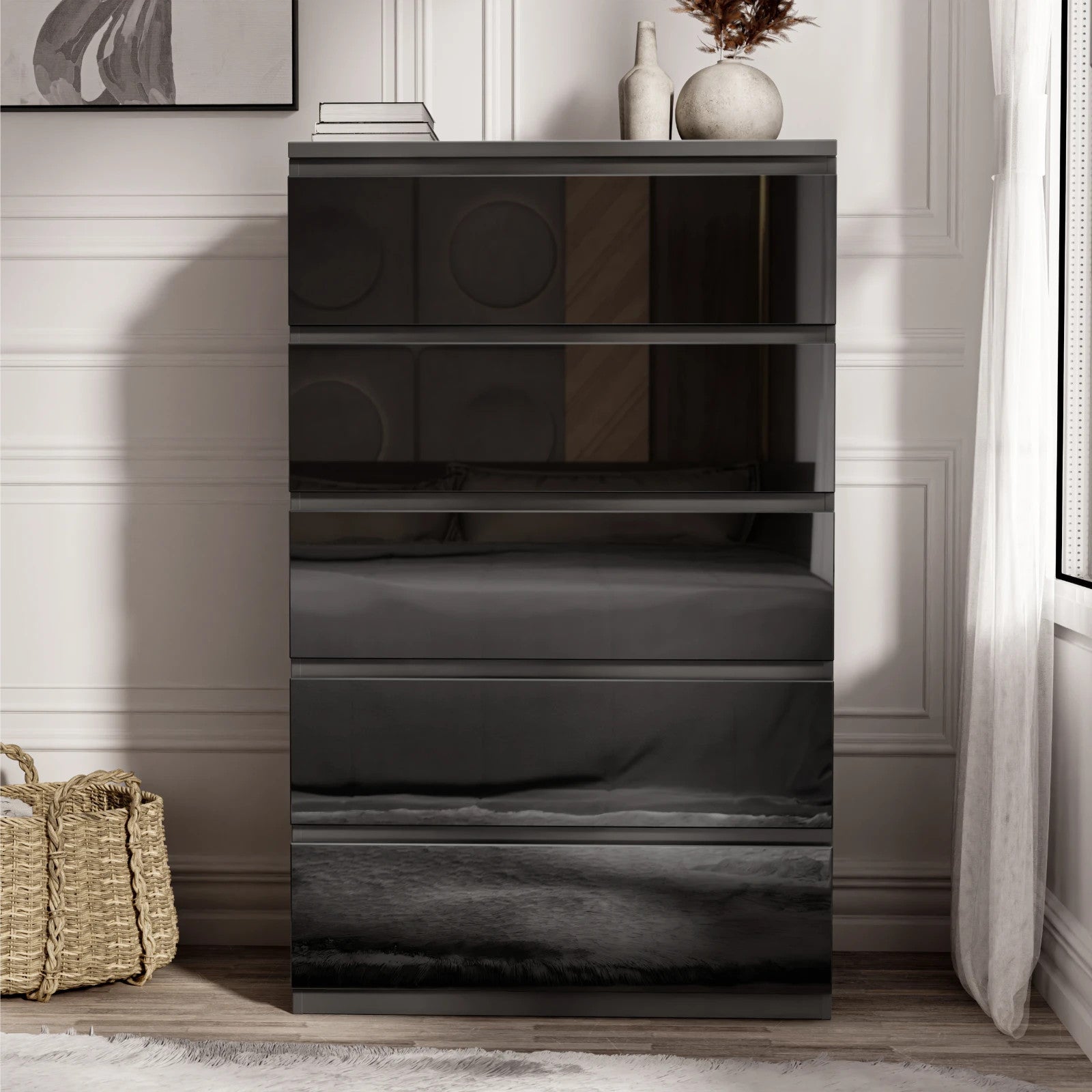 High Gloss Chest of Drawers Bedside Cabinet Tall Wide Storage Bedroom Furniture