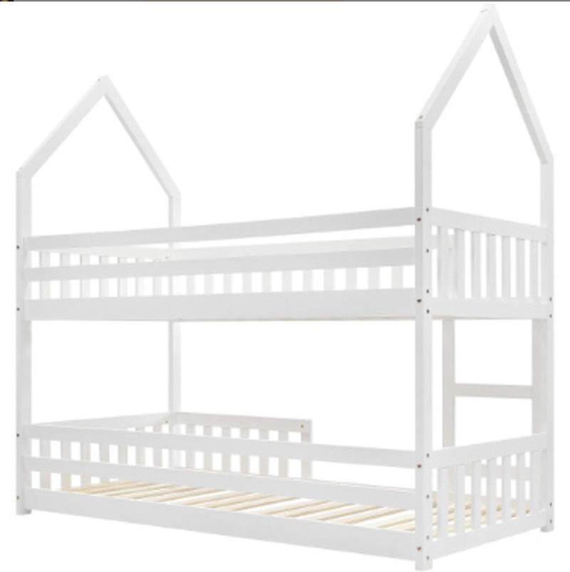 Bunk Bed, Twin Sleeper Bed with Ladder, Solid Wood Frame 3FT Single Bed, Gaming Bed, Castle-Shaped Bed 90 X 190 Cm Children'S Bed Room Furniture, Wooden Bed Frame for Kids Children White