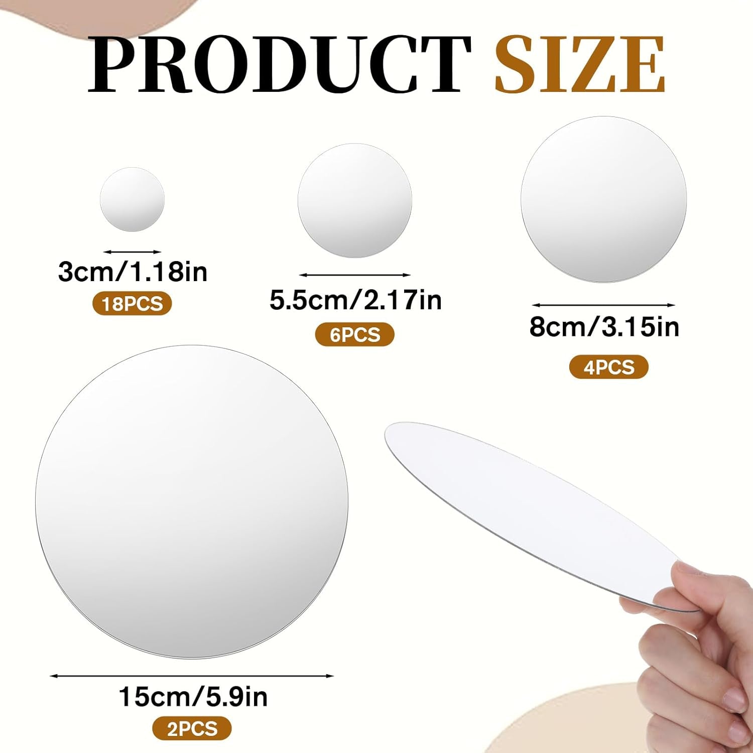 30Pcs Small Mirror round Adhesive Circle Mirrors for Wall Decor 6" 3" 2" 1" Peel and Stick Acrylic Stick on Circular Mirrors Tiles for Wall Mirror Stickers for Bathroom Living Room Bedroom, 4 Sizes