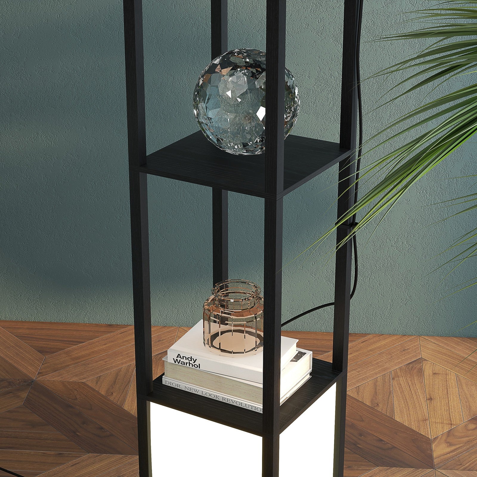 HOMCOM Shelf Floor Lamp with Dual Light, for Living Room, Bedroom, Black