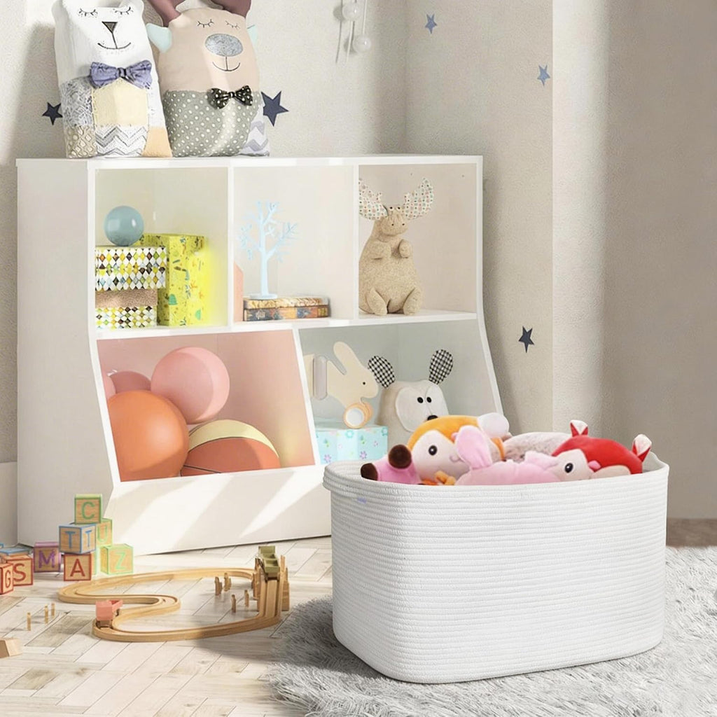 Extra Large White Storage Basket, " Rectangle, Woven Cotton Rope, Toy Bins, XXXL Organizing Baskets, Wicker Laundry