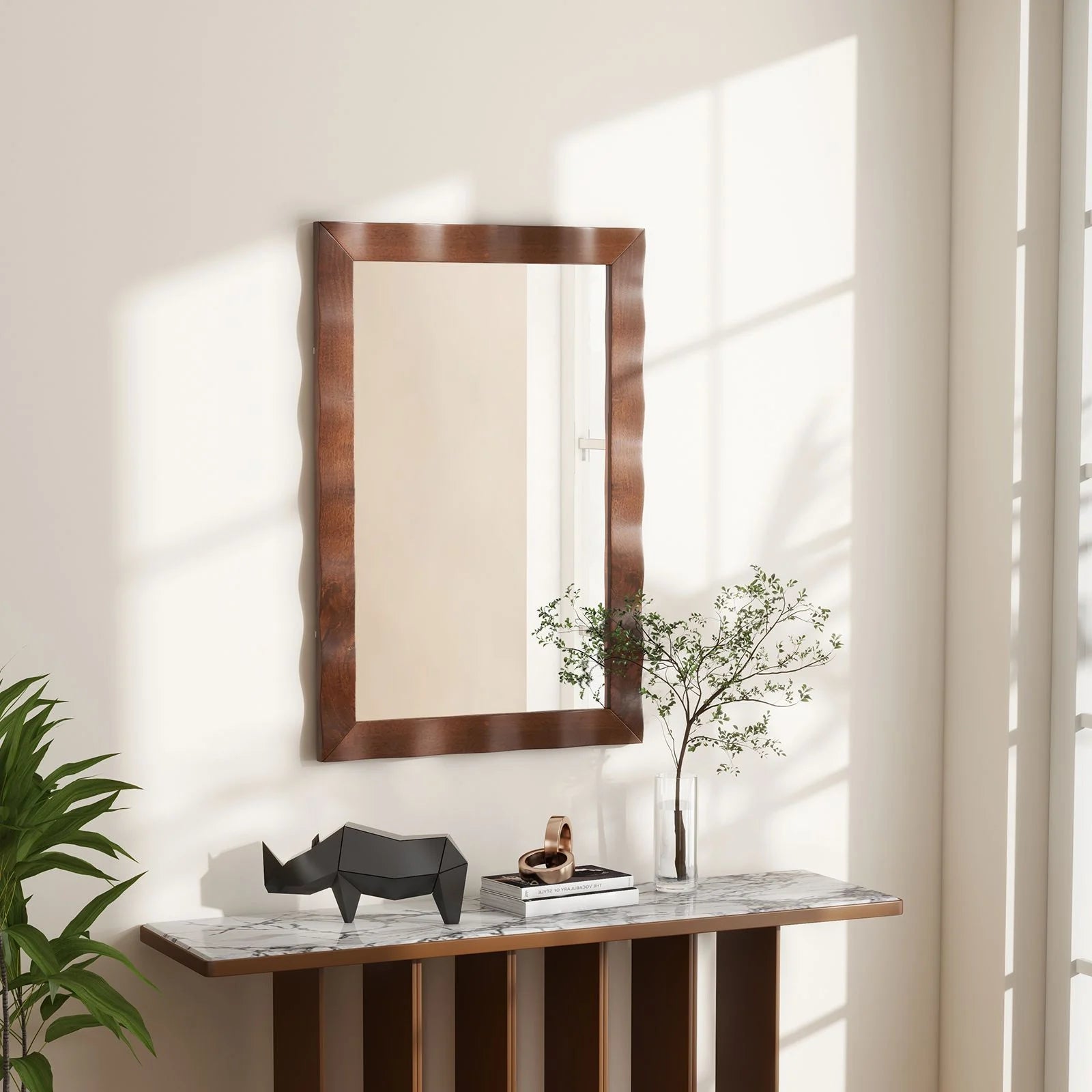 Farmhouse Wall Mirror Rubber Wood Rustic Style Wall Mirror