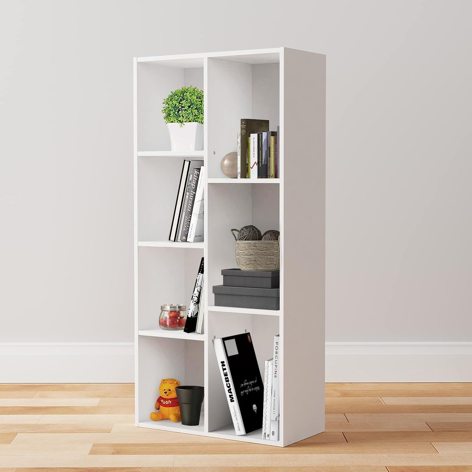 Bookcase with 7 Compartments, Office Shelf, Bookshelf, Living Room, Bedroom, Cube, White 50 X 24 X 106 Cm | Living Room